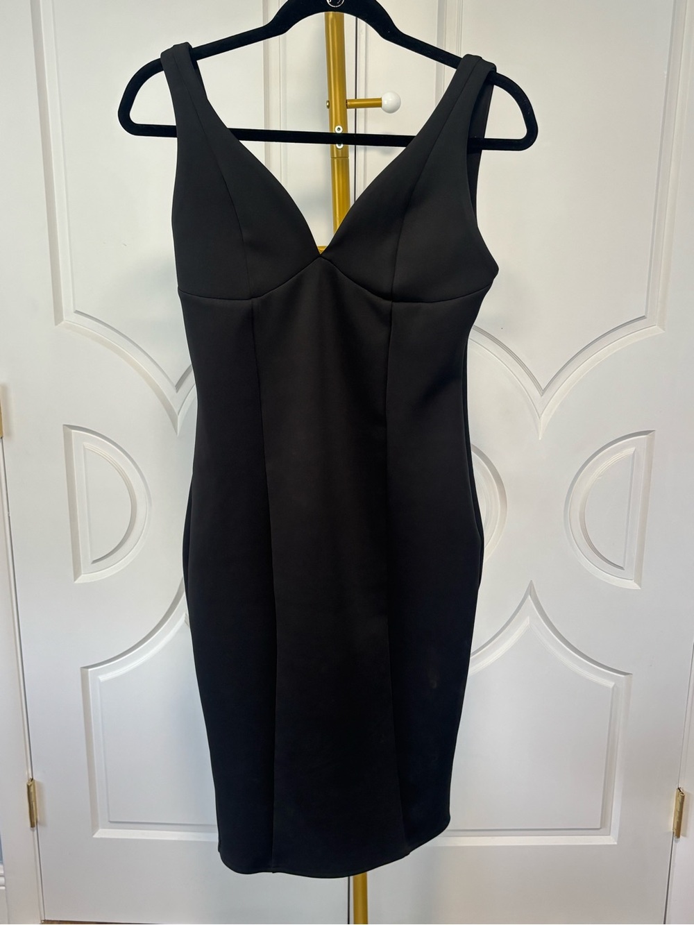 Bebe Black Bodycon Midi Dress Size M Open Back Cocktail Dress